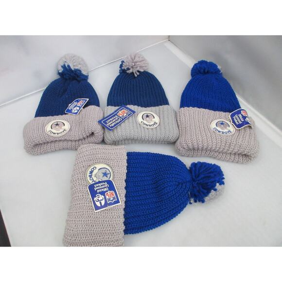 Lot (4) NWT Vintage DALLAS COWBOYS Knit Winter Pom Beanie Hat 70s/80s main image 4